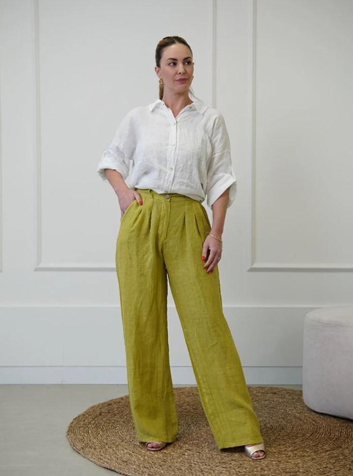 Calça Ana Reta com Pregas Linho Italiano