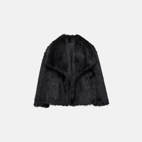 Casaco Feminino de Pelúcia Sintética com Gola Larga – Fleece Longo