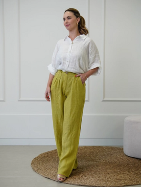 Calça Ana Reta com Pregas Linho Italiano