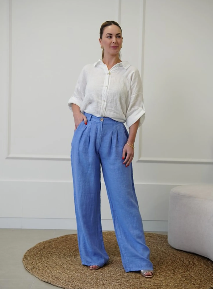 Calça Ana Reta com Pregas Linho Italiano