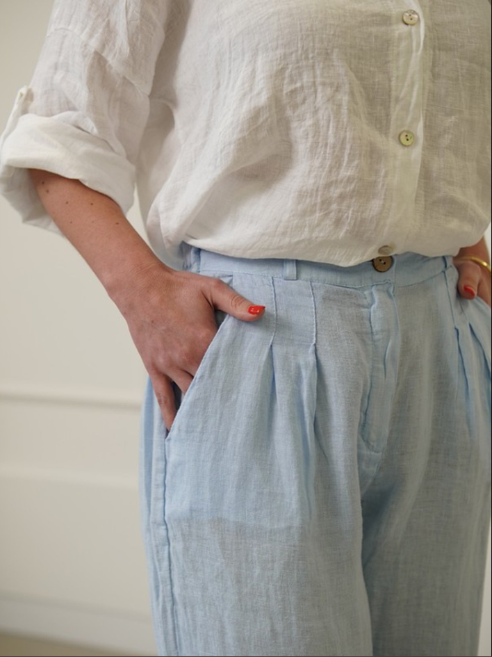 Calça Ana Reta com Pregas Linho Italiano