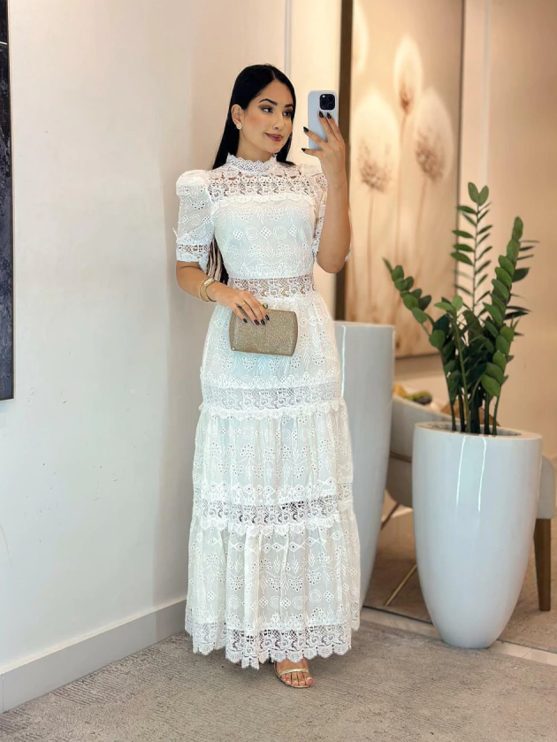 Vestido Laser com Guipir