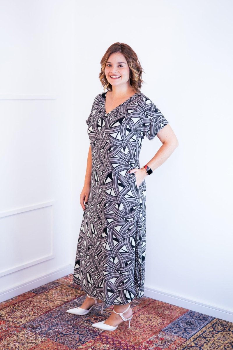 Vestido Antonella – Decote V com Fendas Laterais em Malha Confort