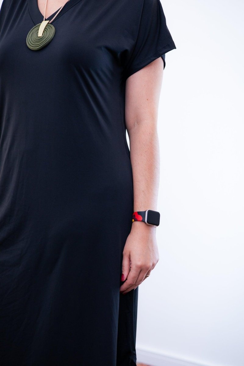 Vestido Antonella – Decote V com Fendas Laterais em Malha Confort