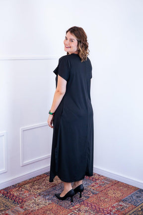 Vestido Antonella – Decote V com Fendas Laterais em Malha Confort