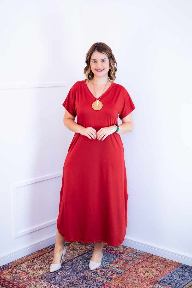 Vestido Antonella – Decote V com Fendas Laterais em Malha Confort